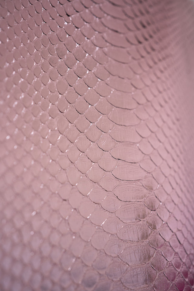 Metallic Foil Pink Back Cut Burmese Python Leather
