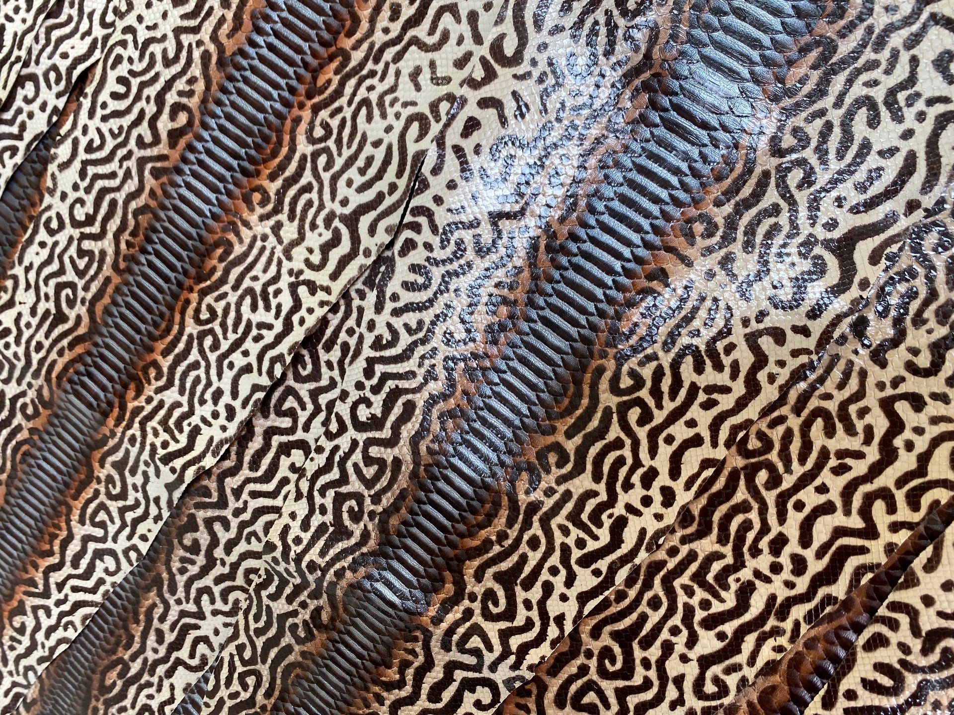 1.2-1.5 Meter Python Leather Hand Painted Brown With Silver Center BC