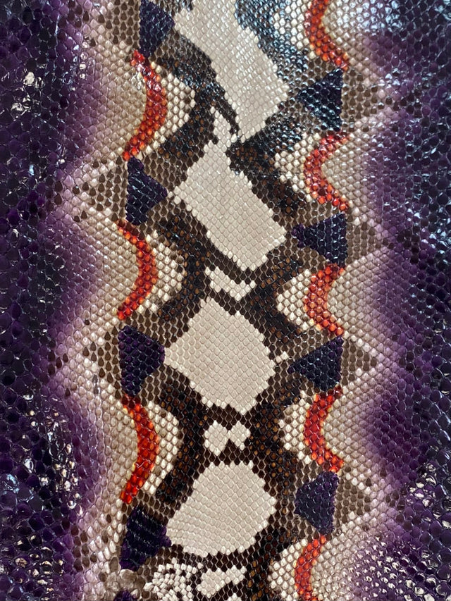 2.8 M Front Cut Hand Painted Purple/Orange/Brown/White Python Leather